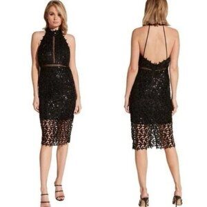 Bardot Lace Dress X Small Black Midi Formal Halter